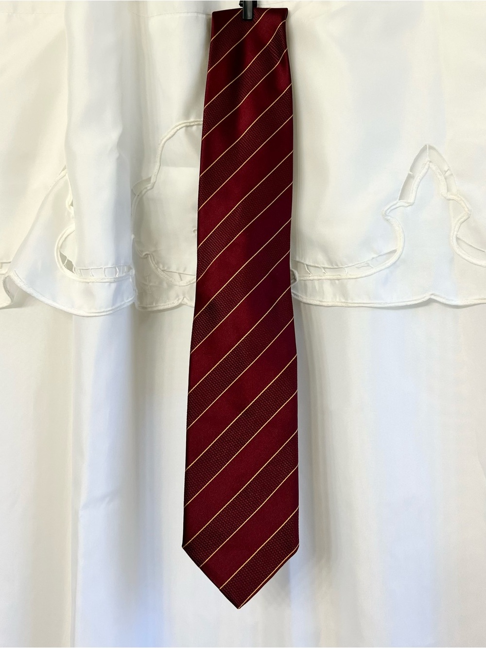 Brioni Burgundy Gold Striped Silk Cotton Tie Handmade in Italy Luxury Necktie